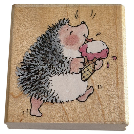 Penny Black Rubber Stamp Hedgy Flavor Hedgehog Ice Cream Cone Food Animal 2354F