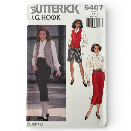 Butterick Sewing Pattern 6407 Vest Shirt Top Shorts Easy 90s Preppy 6 8 10 UC