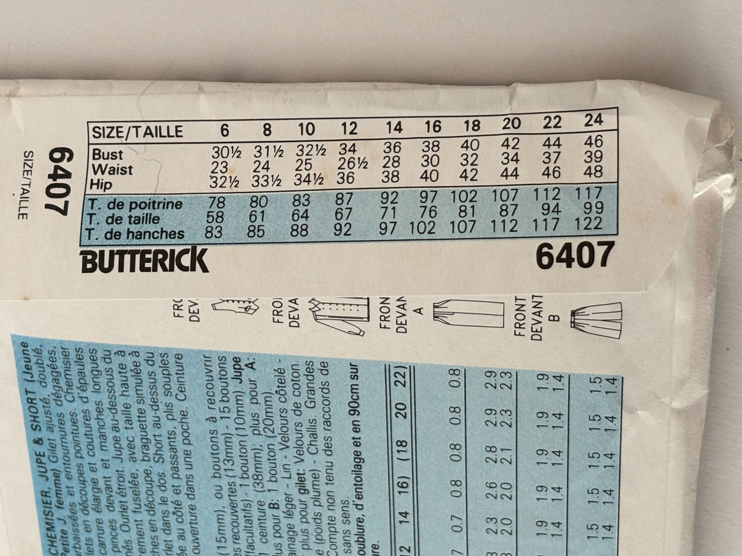 Butterick Sewing Pattern 6407 Vest Shirt Top Shorts Easy 90s Preppy 6 8 10 UC