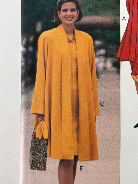 Butterick Sewing Pattern 6398 Coat and Dress 1990s Flare 90s Vintage 6 8 10 UC