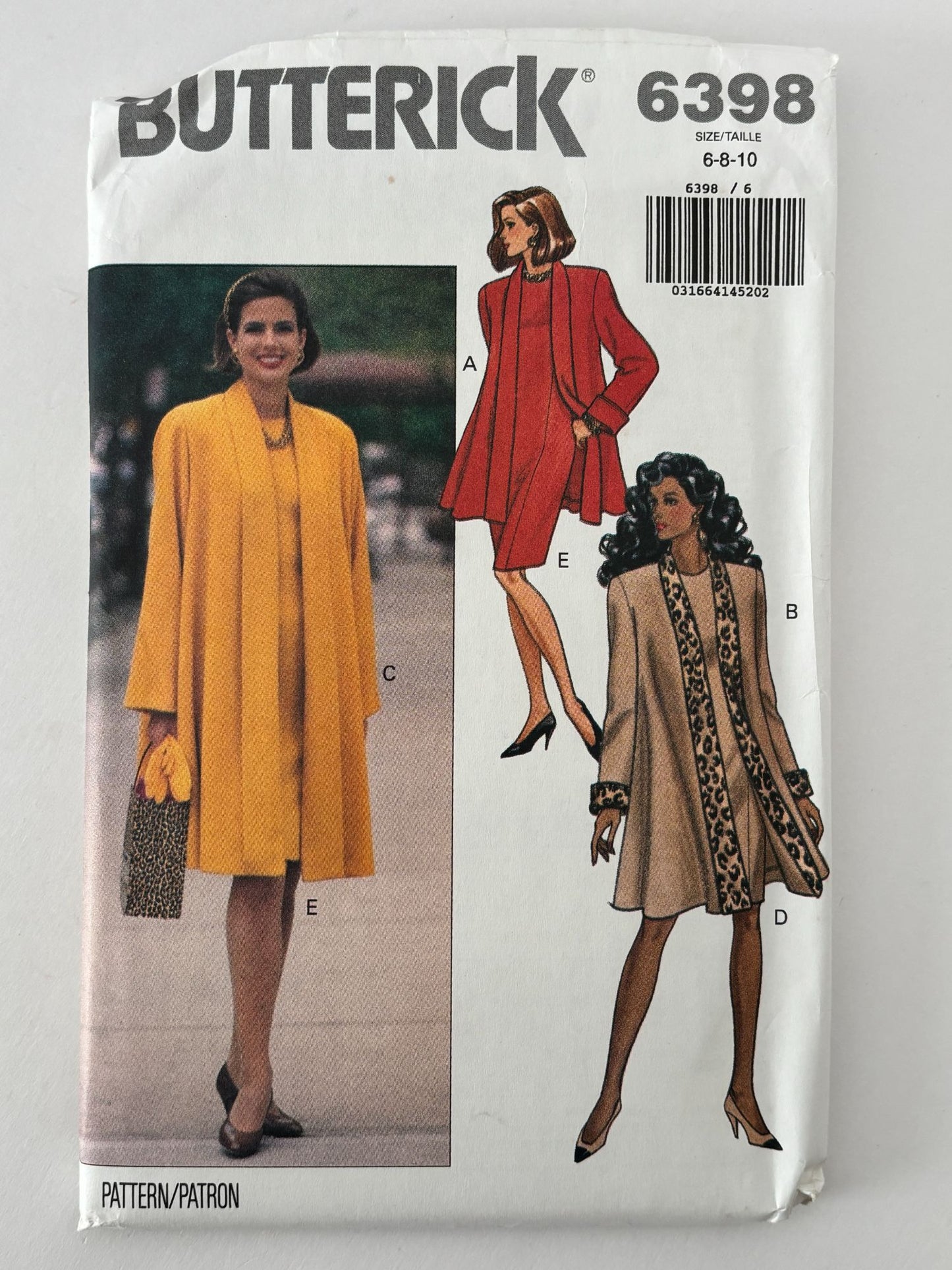 Butterick Sewing Pattern 6398 Coat and Dress 1990s Flare 90s Vintage 6 8 10 UC