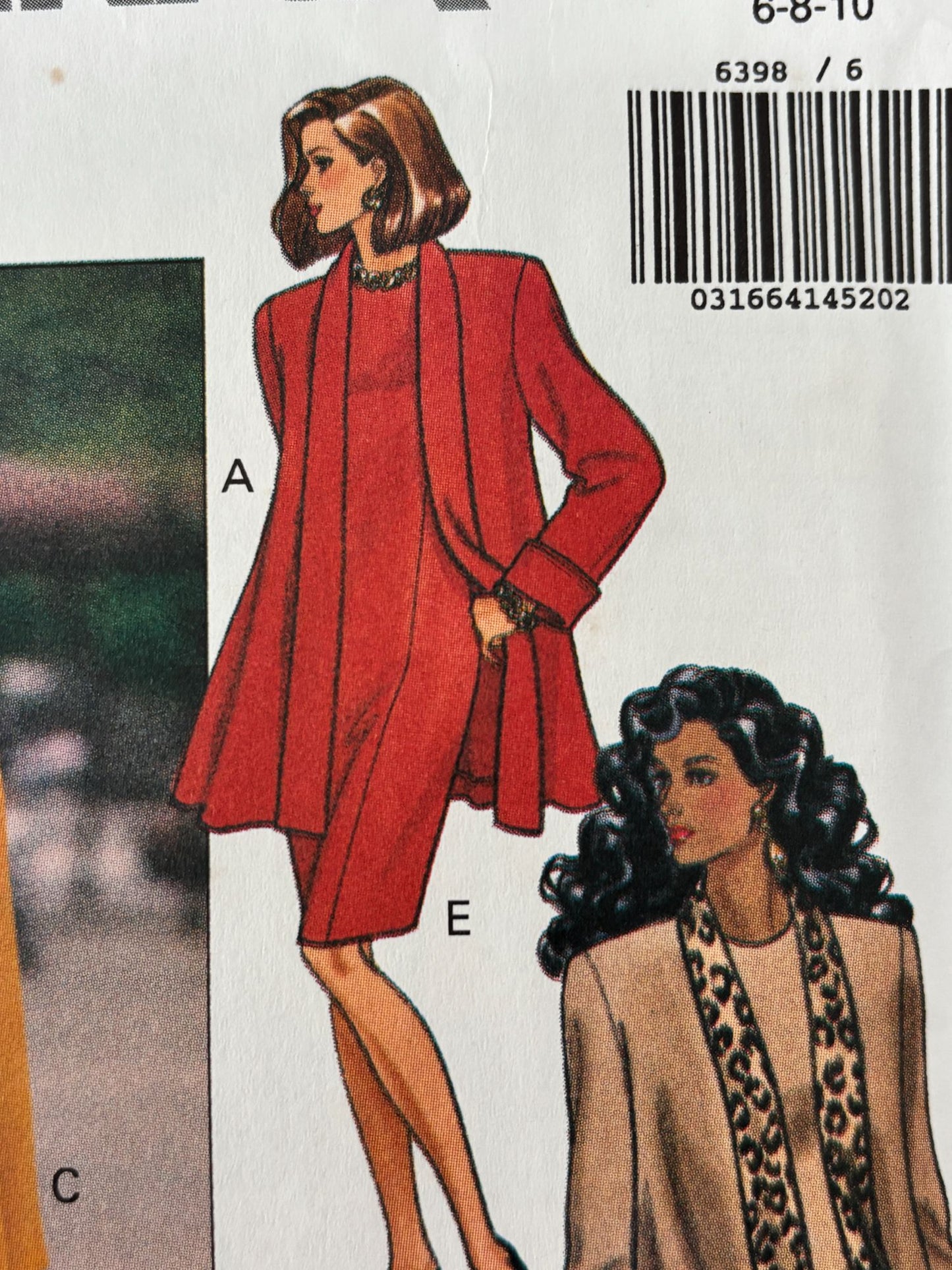 Butterick Sewing Pattern 6398 Coat and Dress 1990s Flare 90s Vintage 6 8 10 UC