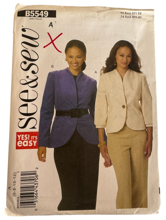 Butterick Sewing Pattern B5549 Jacket Blazer Modern Minimalist Tailored Fit 6-12