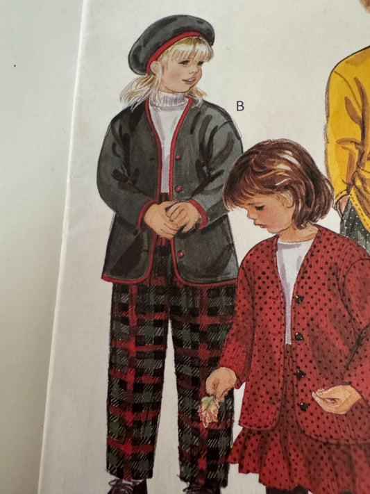 McCalls Sewing Pattern 7844 Kids Cardigan Pants Skirt Beret Hat Easy Girls 2 3 4