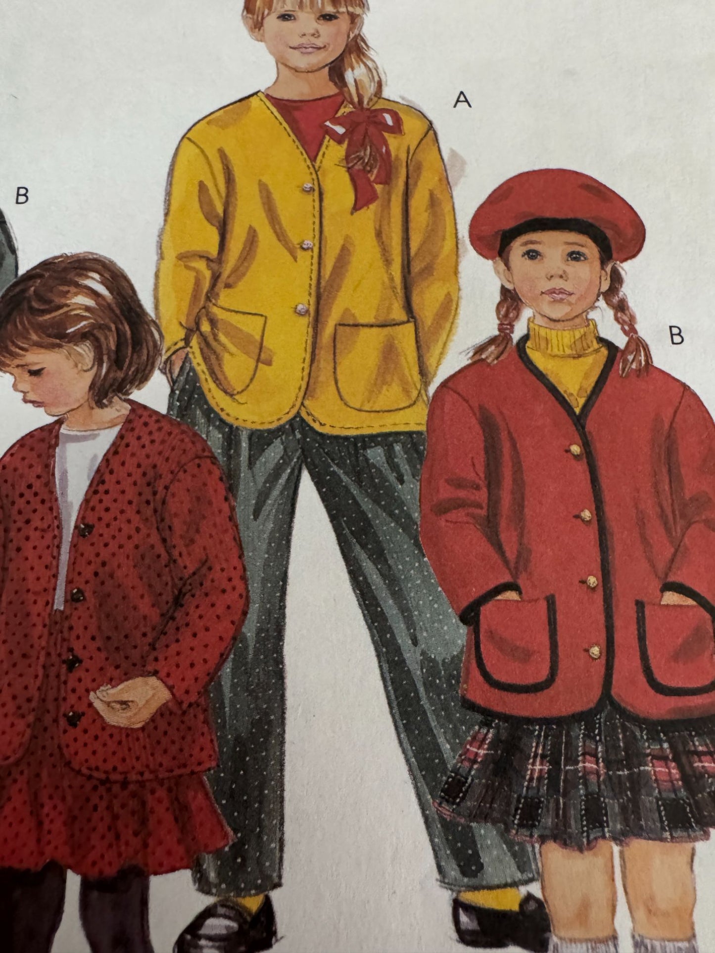 McCalls Sewing Pattern 7844 Kids Cardigan Pants Skirt Beret Hat Easy Girls 2 3 4