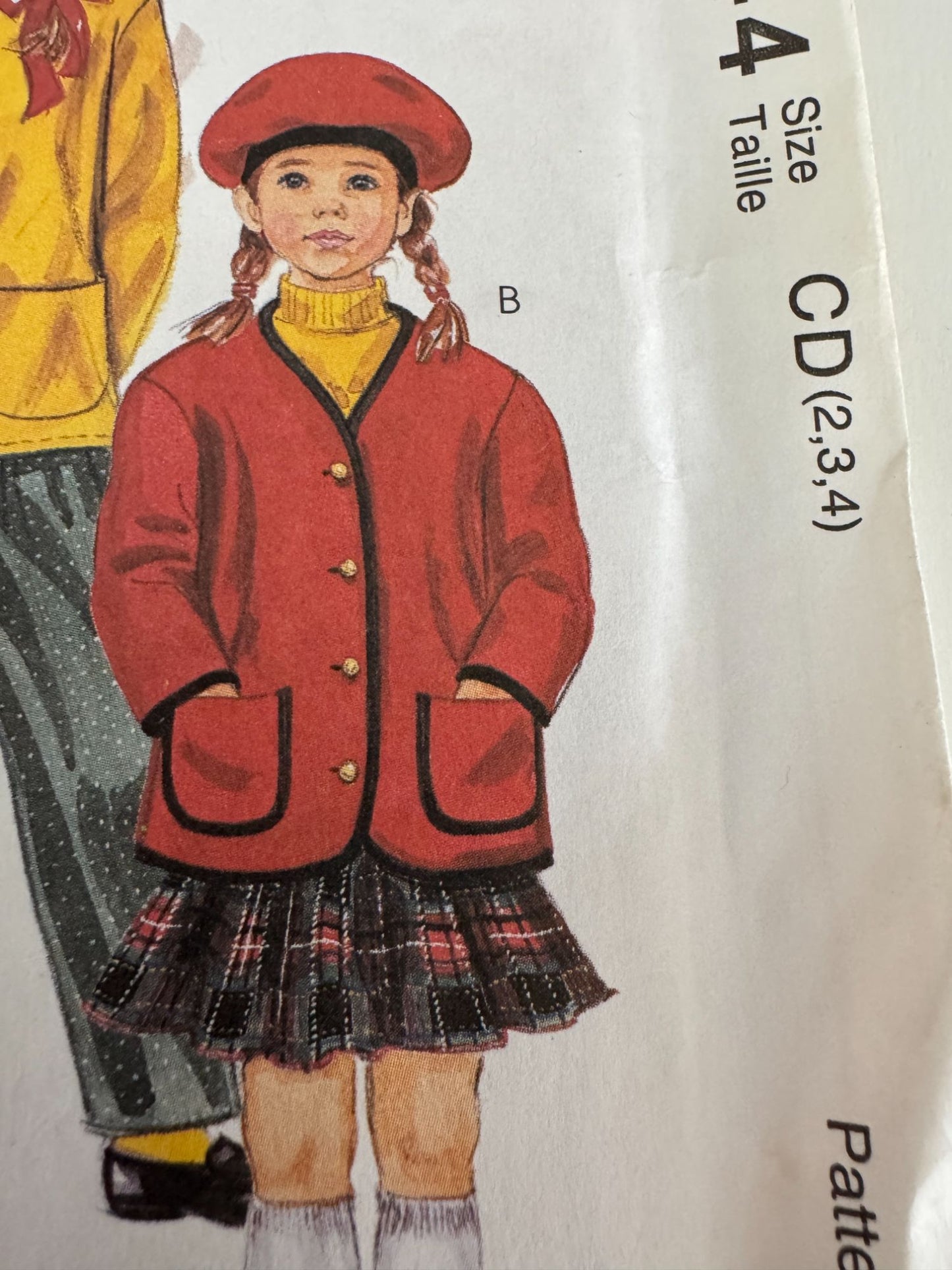 McCalls Sewing Pattern 7844 Kids Cardigan Pants Skirt Beret Hat Easy Girls 2 3 4