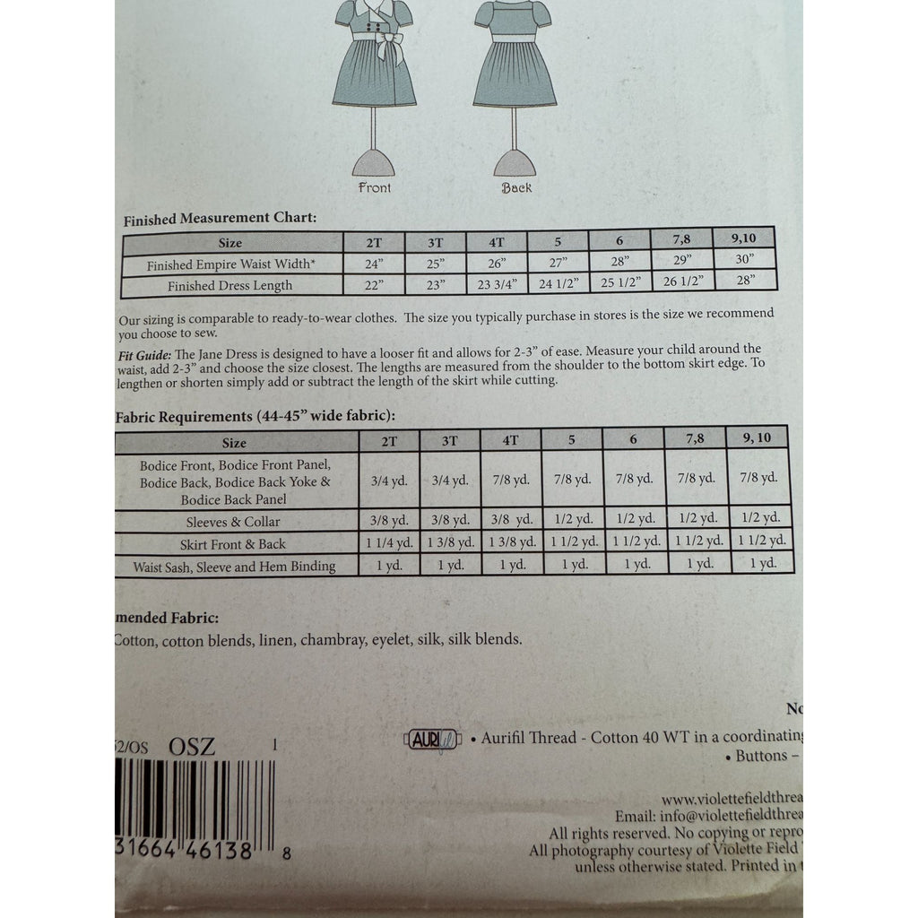 Violette Field Threads Sewing Pattern Jane Double-Breasted Wrap Dress 2T-10 yrs