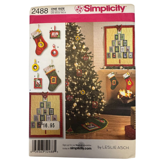 Simplicity Sewing Pattern 2488 Christmas Tree Ornaments Stocking Wall Hanging Uncut