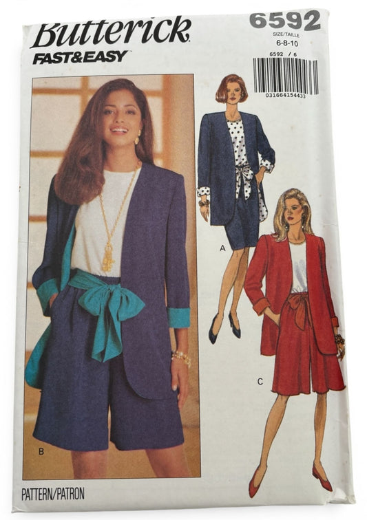 Butterick Sewing Pattern 6592 Jacket Top Skirt Shorts Easy 6 8 10 90s Vintage UC