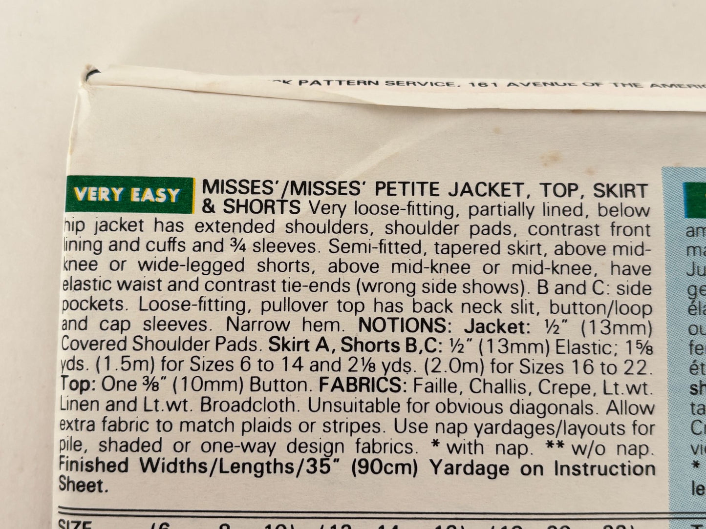 Butterick Sewing Pattern 6592 Jacket Top Skirt Shorts Easy 6 8 10 90s Vintage UC