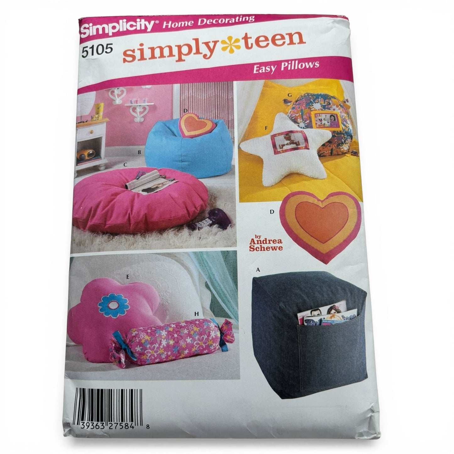 Simplicity Sewing Pattern 5105 Teen Room Accessories Easy Pillows Bean Bag Chair Home Decor