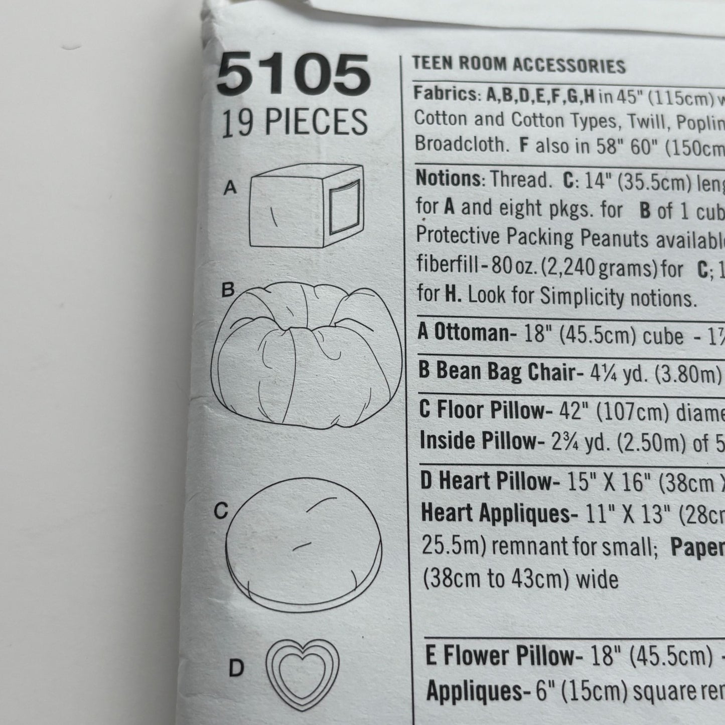 Simplicity Sewing Pattern 5105 Teen Room Accessories Easy Pillows Bean Bag Chair Home Decor