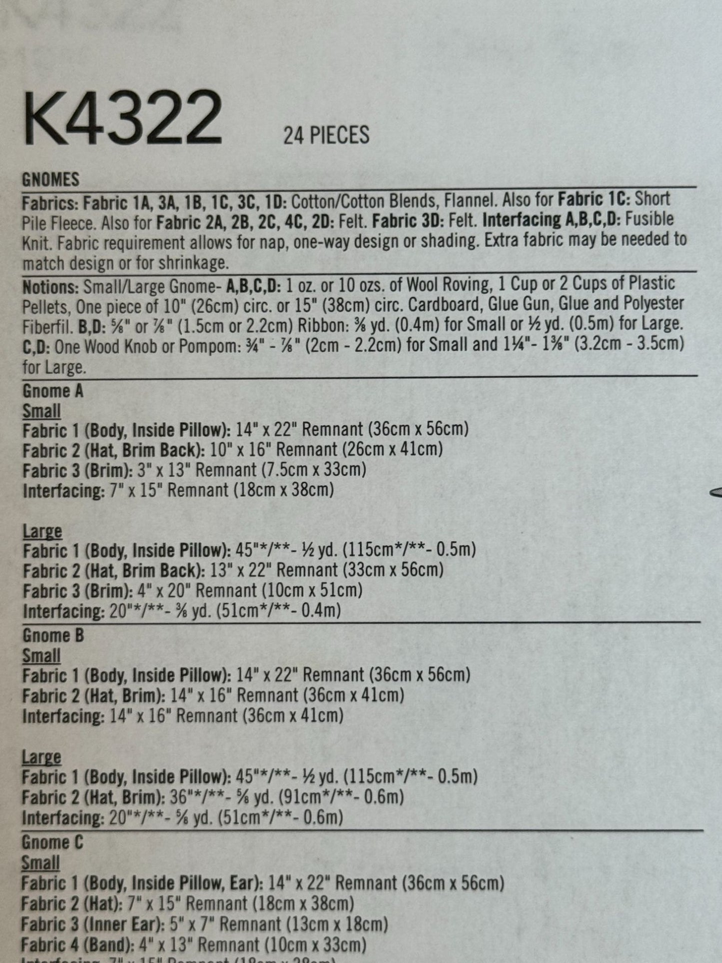 Kwik Sew Sewing Pattern K4322 Gnomes Holiday Home Decor Christmas Thanksgiving