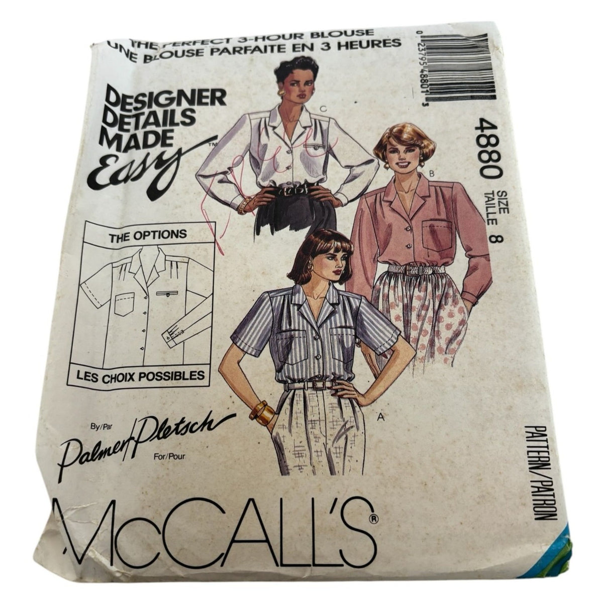 McCalls Sewing Pattern 4880 Perfect 3 Hour Blouse Front Button 1990 Size 8 Uncut