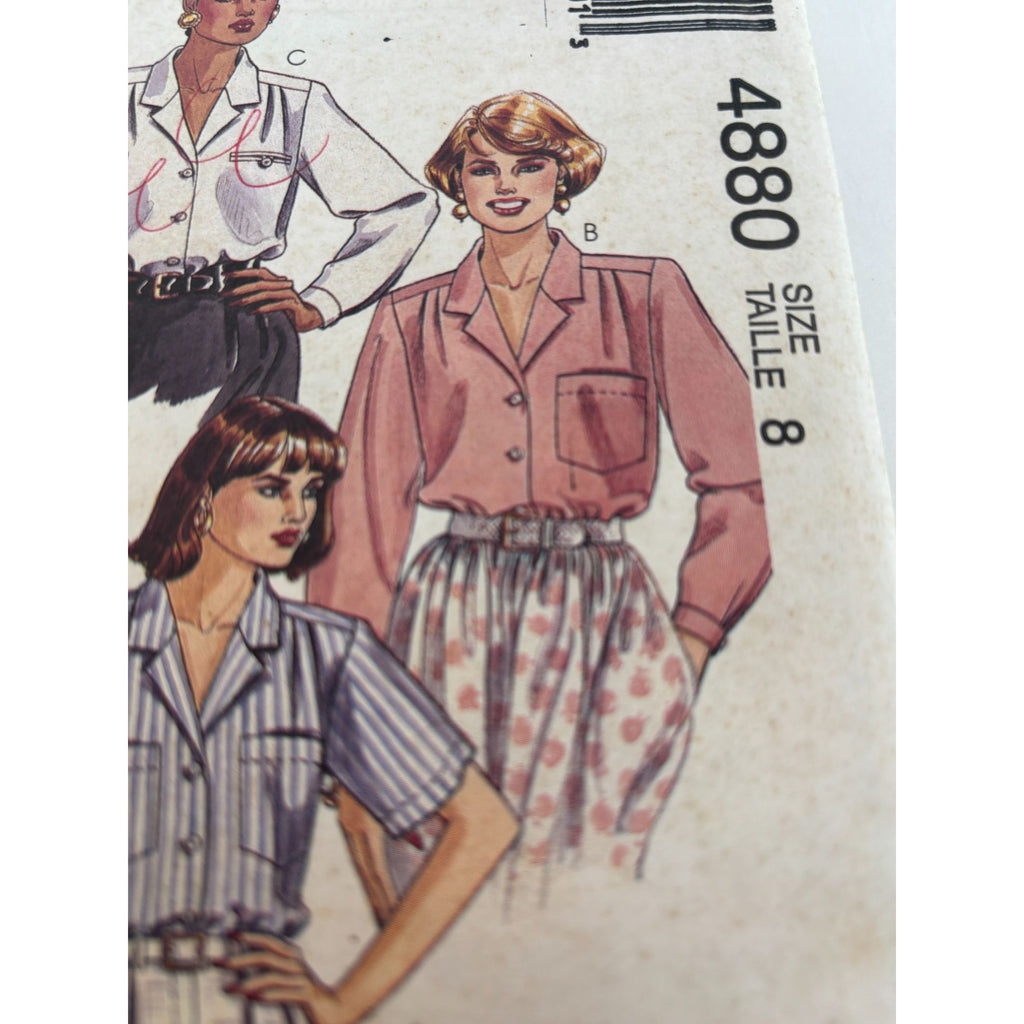 McCalls Sewing Pattern 4880 Perfect 3 Hour Blouse Front Button 1990 Size 8 Uncut