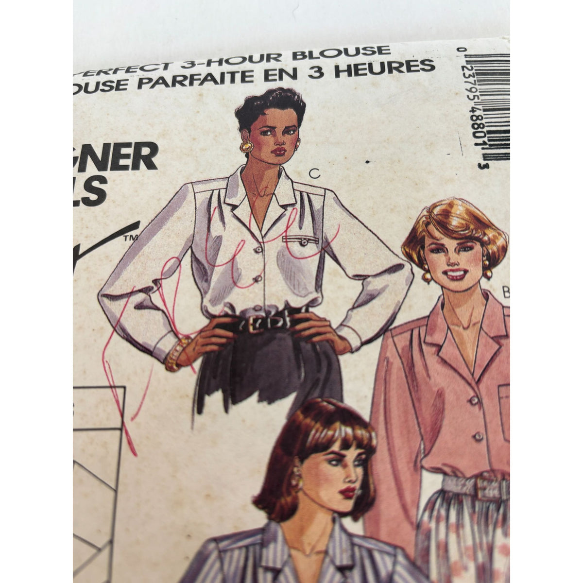McCalls Sewing Pattern 4880 Perfect 3 Hour Blouse Front Button 1990 Size 8 Uncut