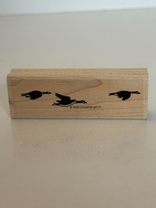 Stampin Up Rubber Stamp Canadian Geese Flying Border Nature Sky Card Making Art