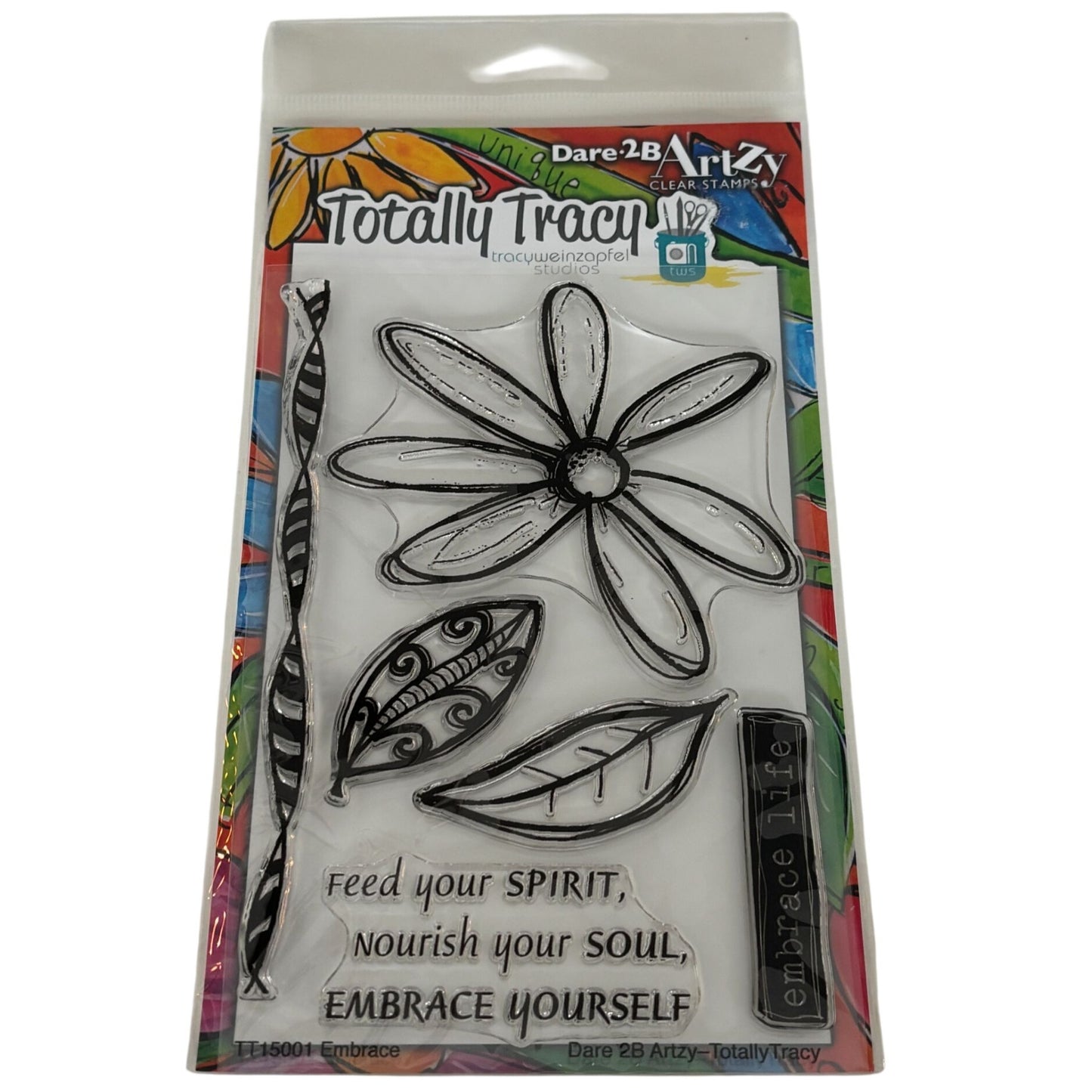 Dare 2B Artzy Clear Stamp Set Embrace Life Flower Leaf Inspirational Quote Words