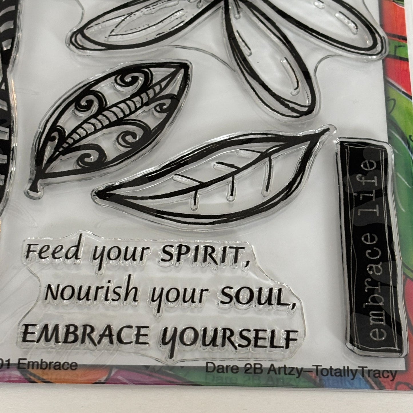 Dare 2B Artzy Clear Stamp Set Embrace Life Flower Leaf Inspirational Quote Words
