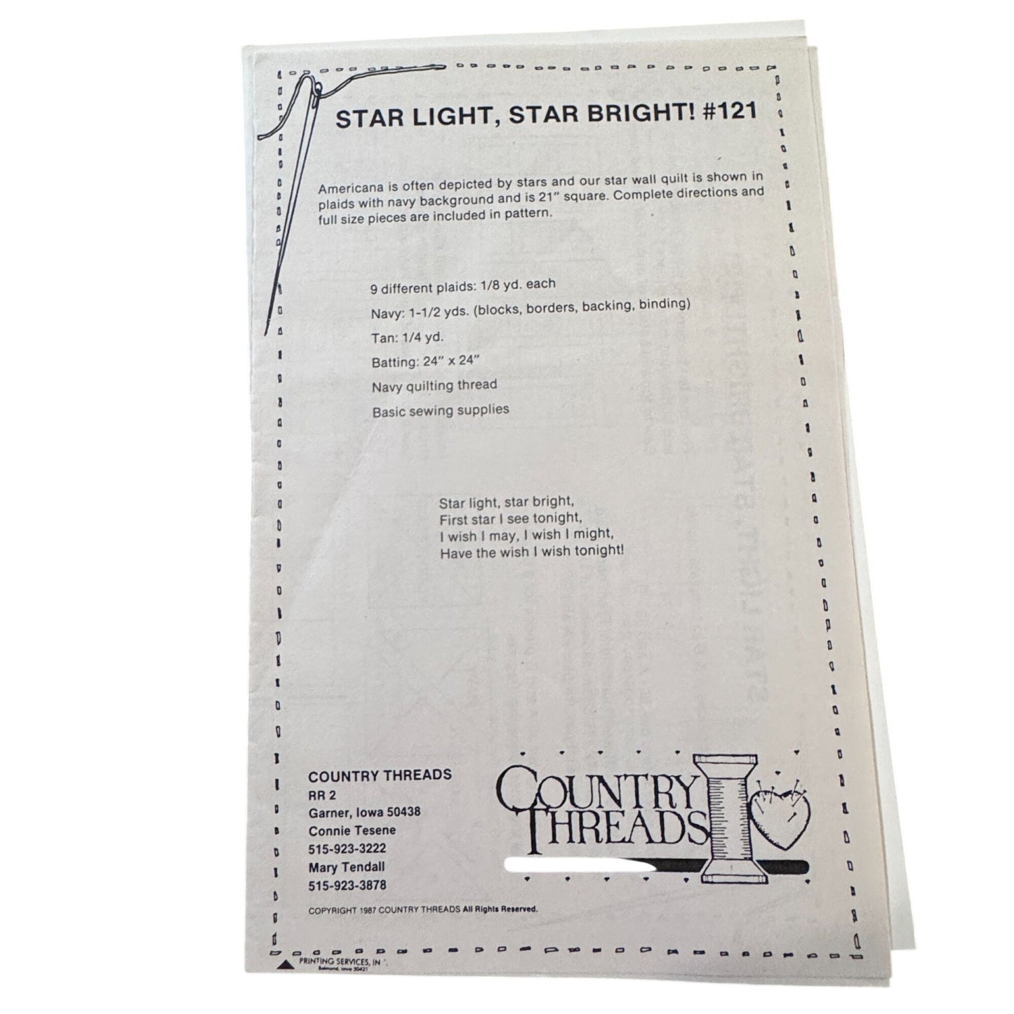 Country Threads Pieced Quilt Pattern Star Light Star Bright Americana Wall 121
