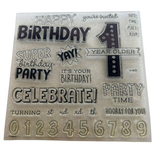 CTMH Acrylic Stamp Set Birthday Time Party Invitation 1 Year Older Words S1803