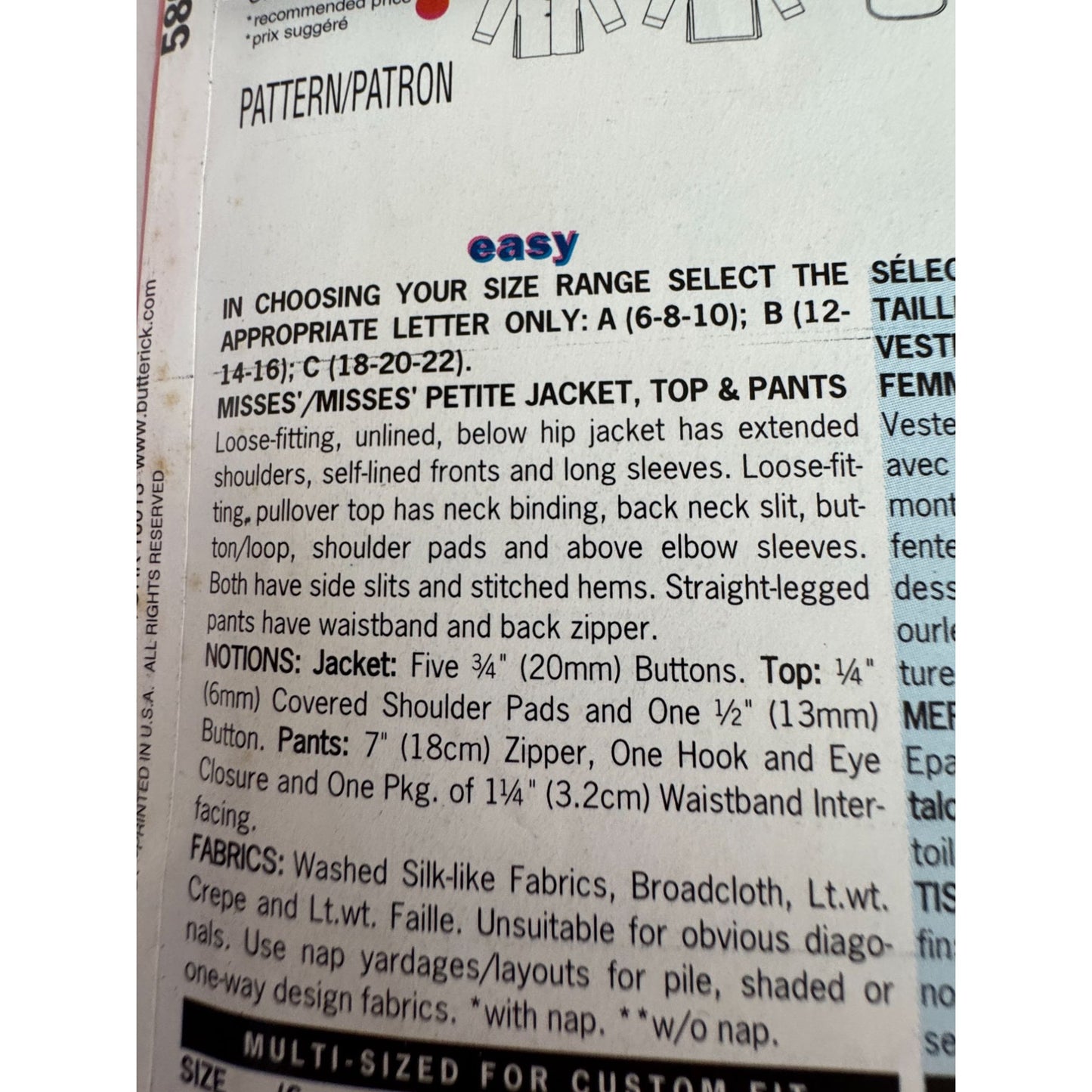 Vintage 90s Minimalist Jacket Pants Sewing Pattern Butterick 5803 Loose Fit Set 18-22 Uncut