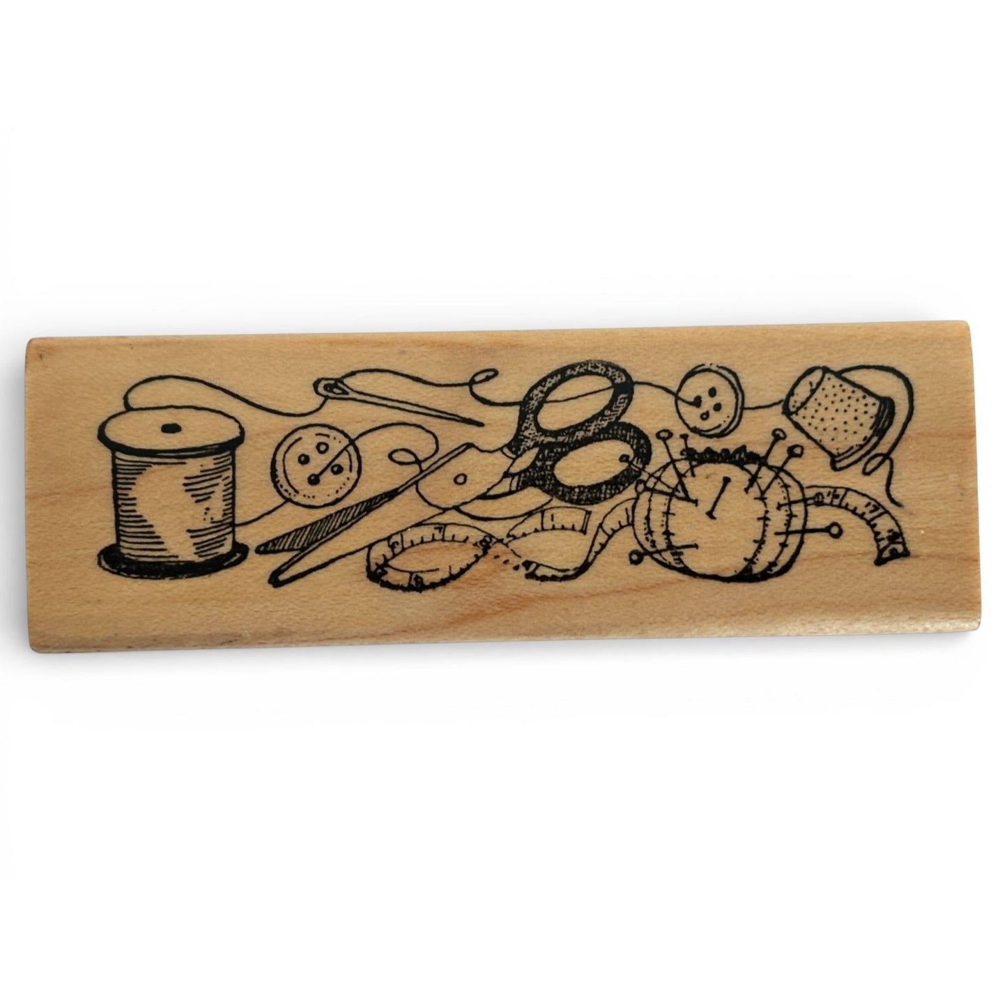 Delafield Rubber Stamp Sewing Notions Border Spool Scissors Pin Cushion Crafter