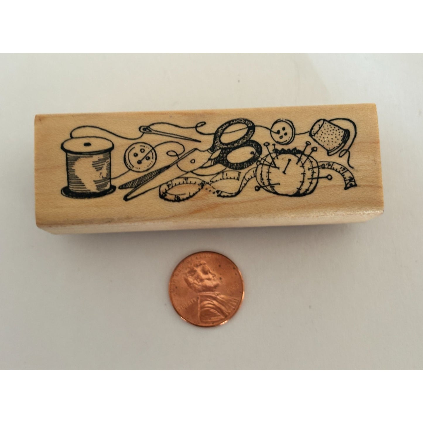 Delafield Rubber Stamp Sewing Notions Border Spool Scissors Pin Cushion Crafter