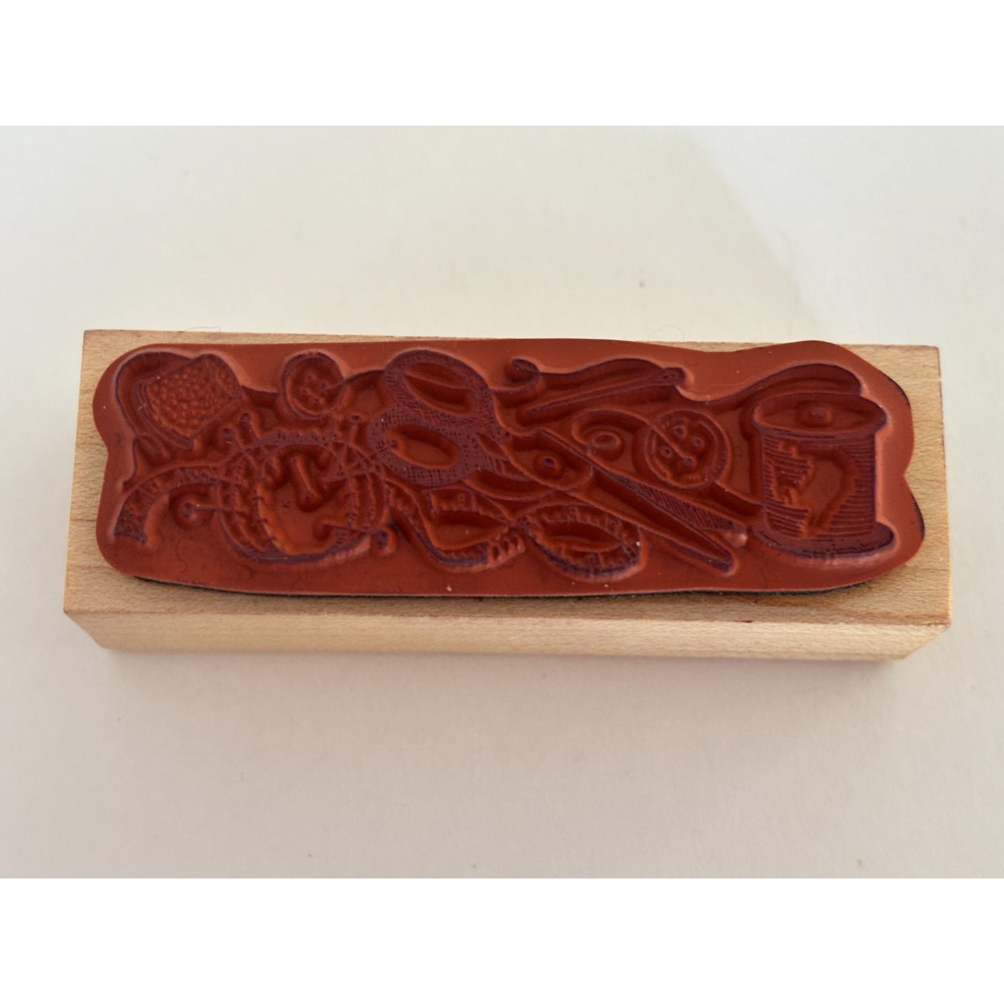 Delafield Rubber Stamp Sewing Notions Border Spool Scissors Pin Cushion Crafter