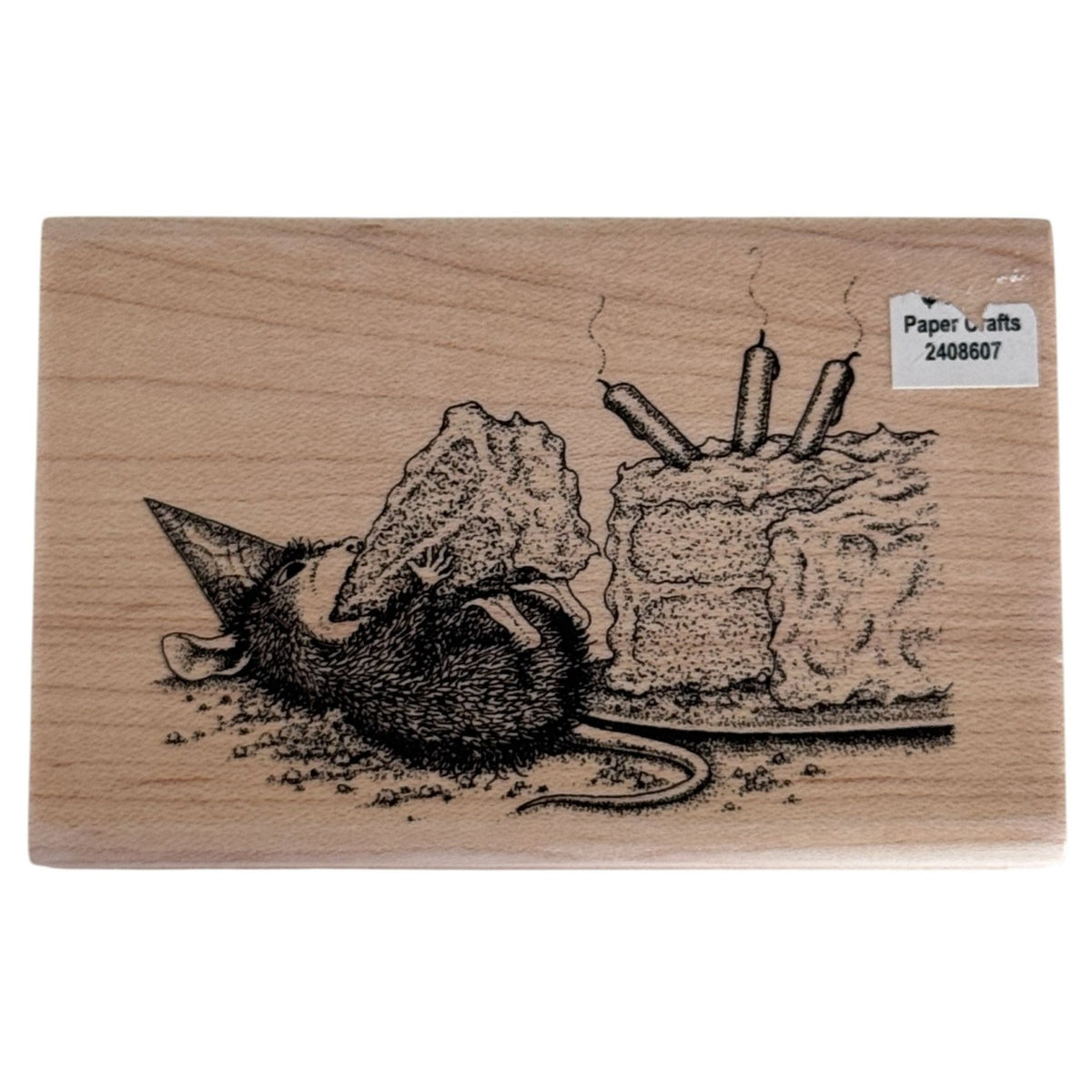 House Mouse Rubber Stamp Sweet Birthday Mouse Eating Cake Cardmaking Funny Food Spellbinders Wood