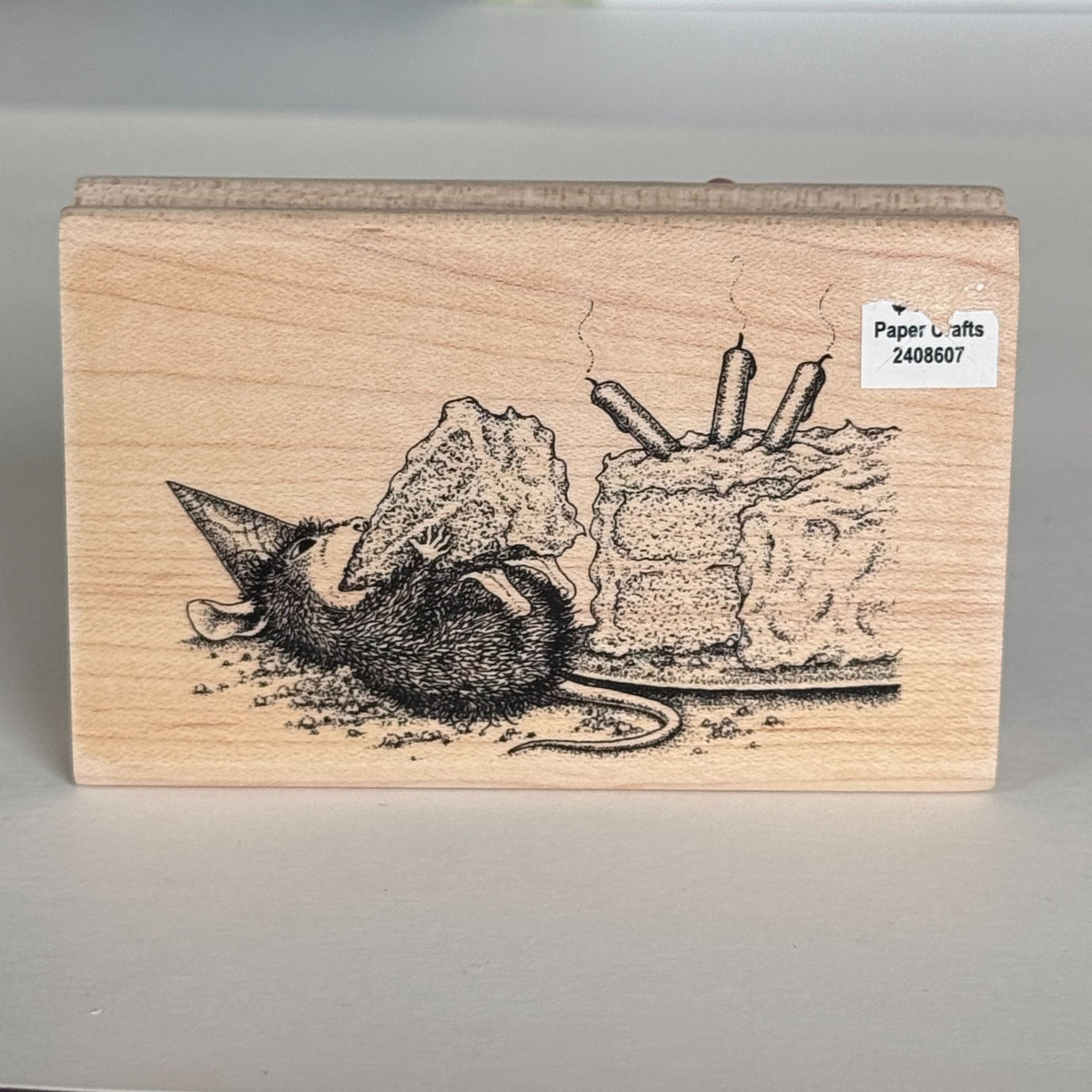 House Mouse Rubber Stamp Sweet Birthday Mouse Eating Cake Cardmaking Funny Food Spellbinders Wood
