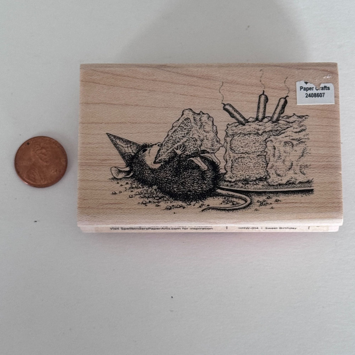 House Mouse Rubber Stamp Sweet Birthday Mouse Eating Cake Cardmaking Funny Food Spellbinders Wood