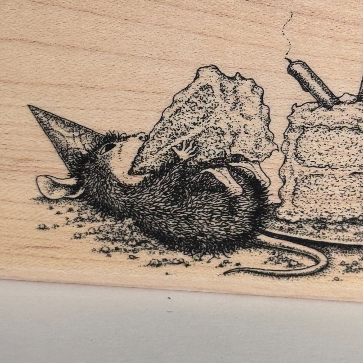 House Mouse Rubber Stamp Sweet Birthday Mouse Eating Cake Cardmaking Funny Food Spellbinders Wood