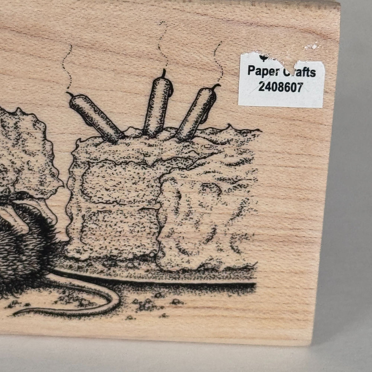 House Mouse Rubber Stamp Sweet Birthday Mouse Eating Cake Cardmaking Funny Food Spellbinders Wood