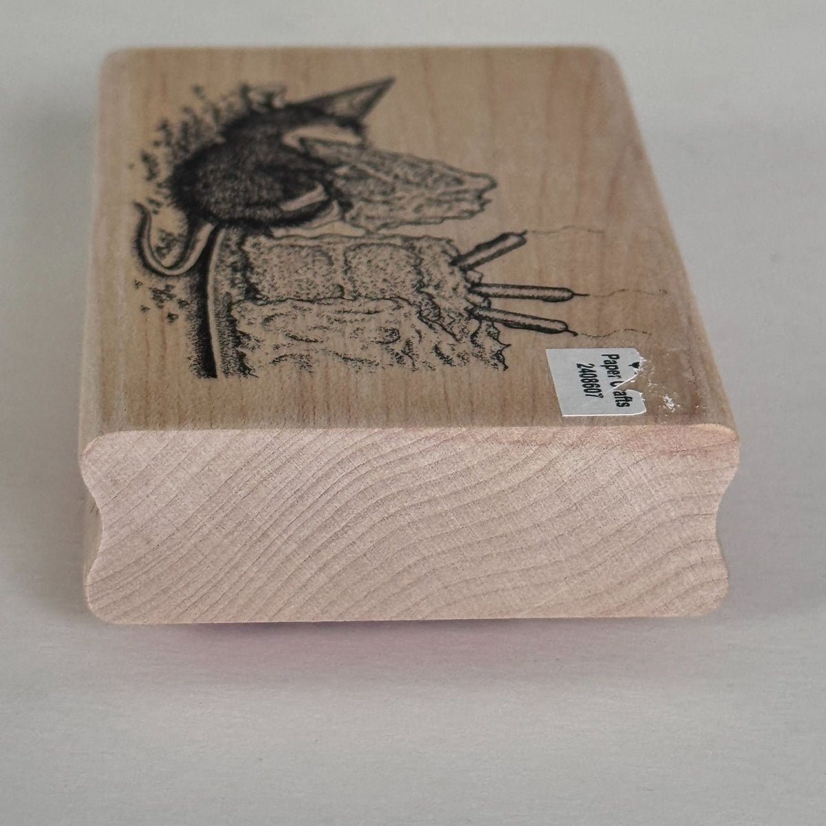 House Mouse Rubber Stamp Sweet Birthday Mouse Eating Cake Cardmaking Funny Food Spellbinders Wood