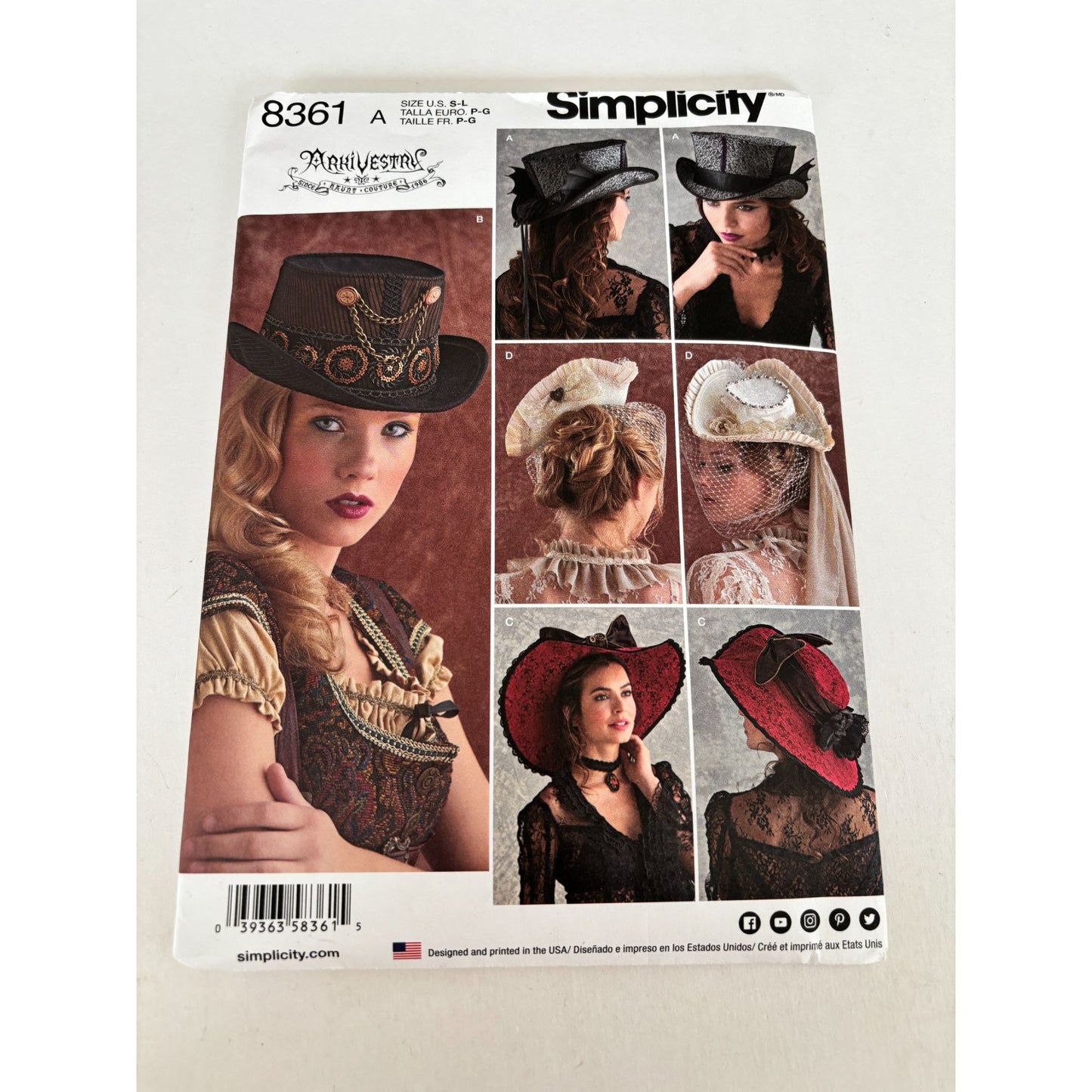 Simplicity 8361 Hat Sewing Pattern Steampunk Victorian Hats Cosplay Arkivestry Costume Millinery S-L Uncut