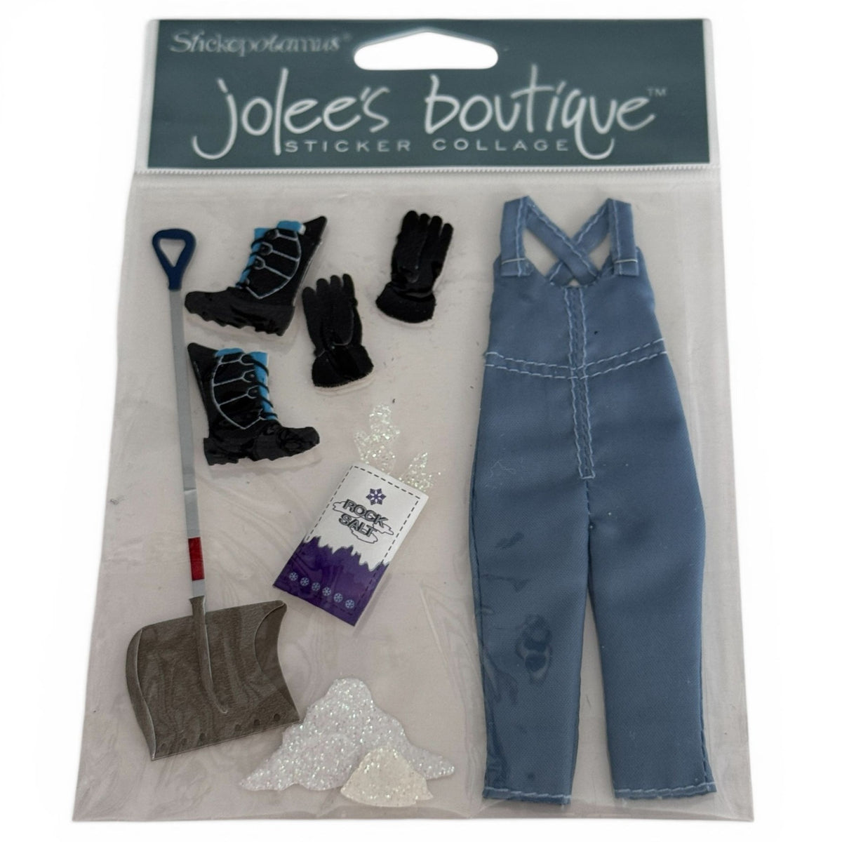 Jolees Boutique Dimensional Sticker Set Collage Snow Stuff Overalls Shovel Boots Gloves Winter Stickerpotamus