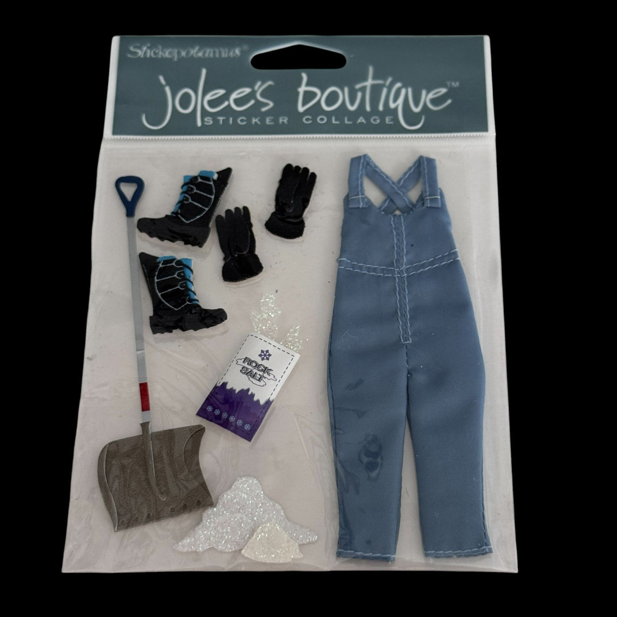 Jolees Boutique Dimensional Sticker Set Collage Snow Stuff Overalls Shovel Boots Gloves Winter Stickerpotamus