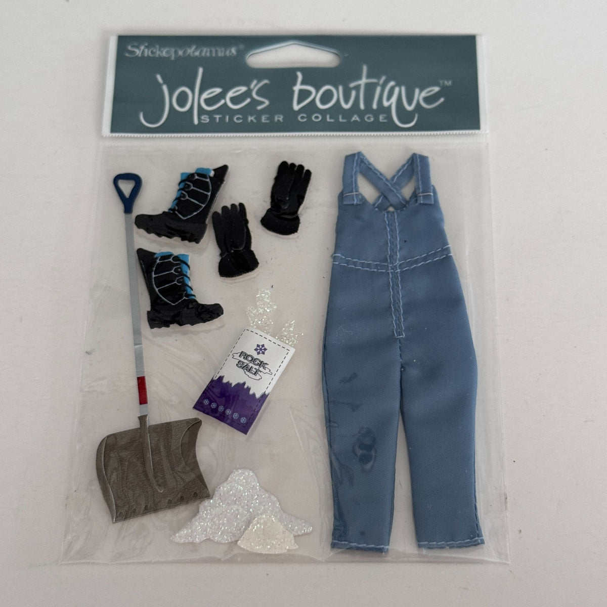 Jolees Boutique Dimensional Sticker Set Collage Snow Stuff Overalls Shovel Boots Gloves Winter Stickerpotamus