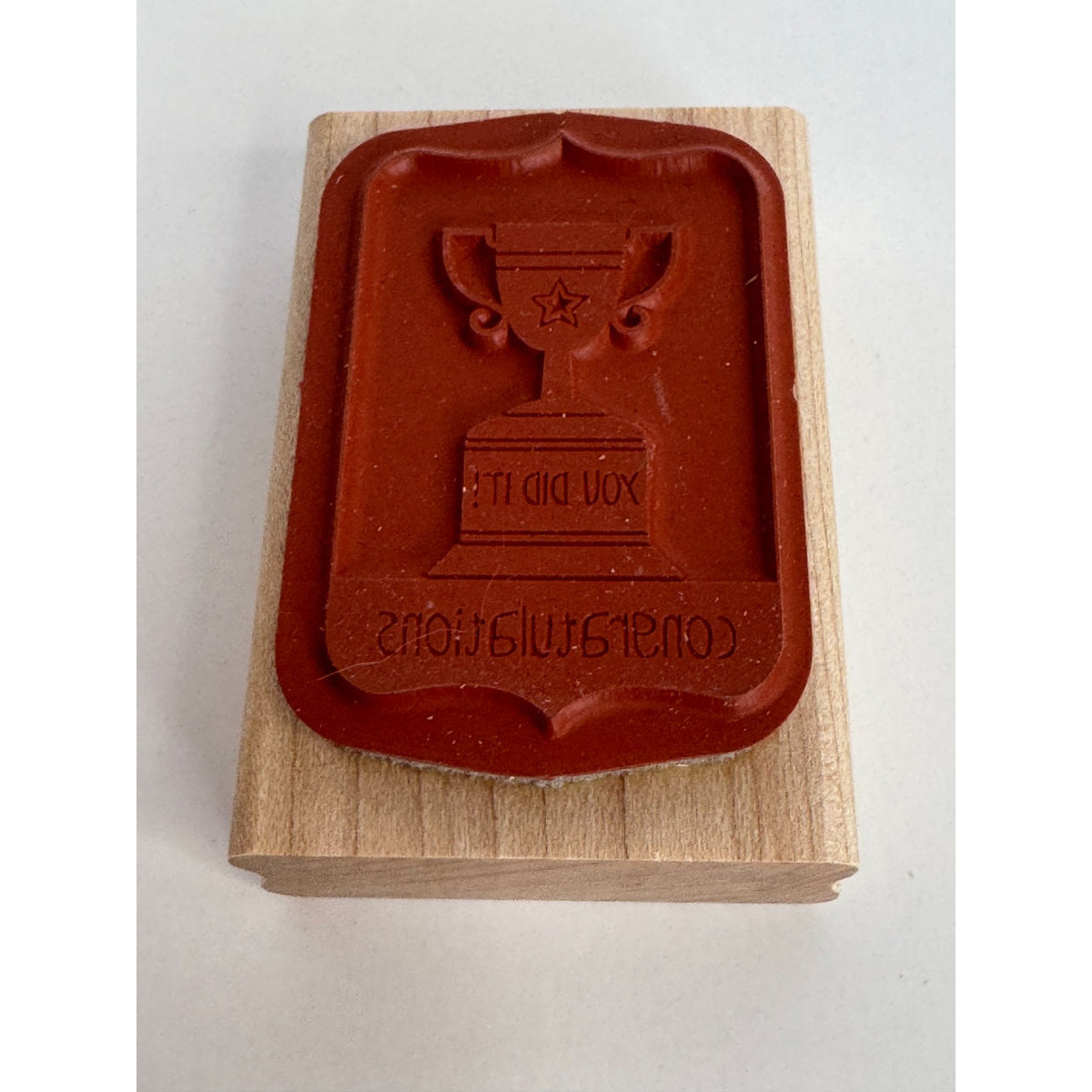 Stampin Up Rubber Stamp Trophy Cup Congratulations You Did It Winner Wood Mount