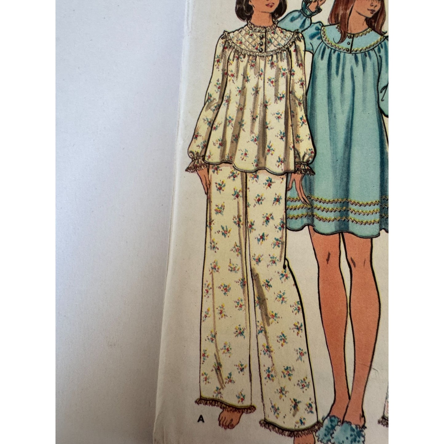 70s Boho Nightgown Pajama Sewing Pattern Butterick 5745 Vintage Prairie Sleepwear Set 12-14 Uncut