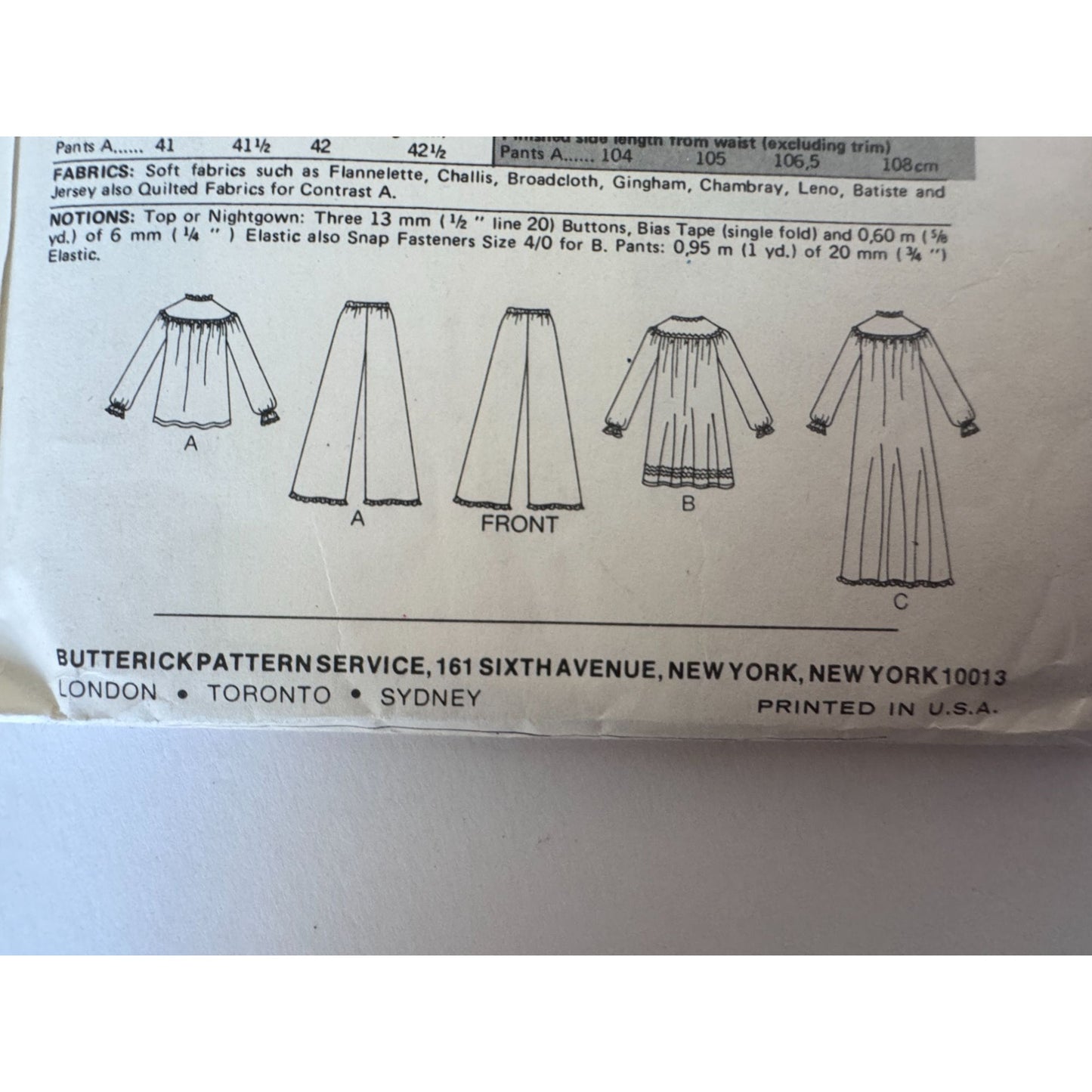 70s Boho Nightgown Pajama Sewing Pattern Butterick 5745 Vintage Prairie Sleepwear Set 12-14 Uncut