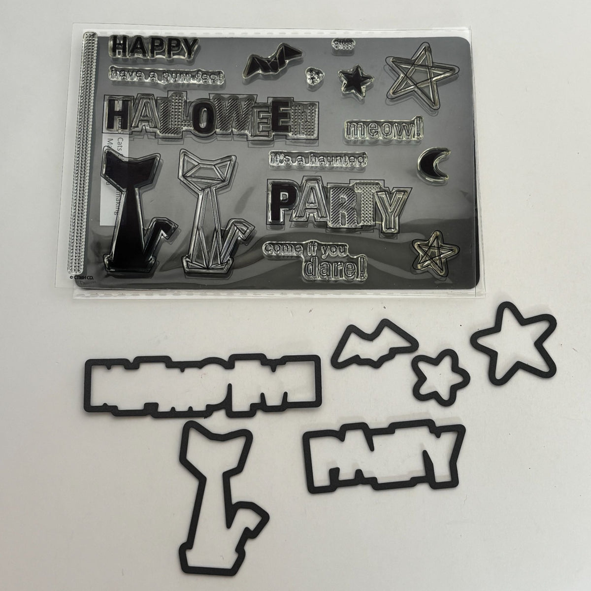 CTMH Acrylic Stamps and Dies MCM Atomic Cats Bats Halloween Cardmaking Pun C1683