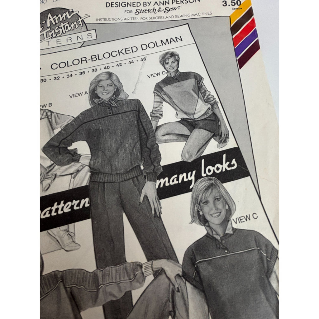 Stretch and Sew Sewing Pattern 5060 Color Blocked Dolman Top Shirt Athletic UC