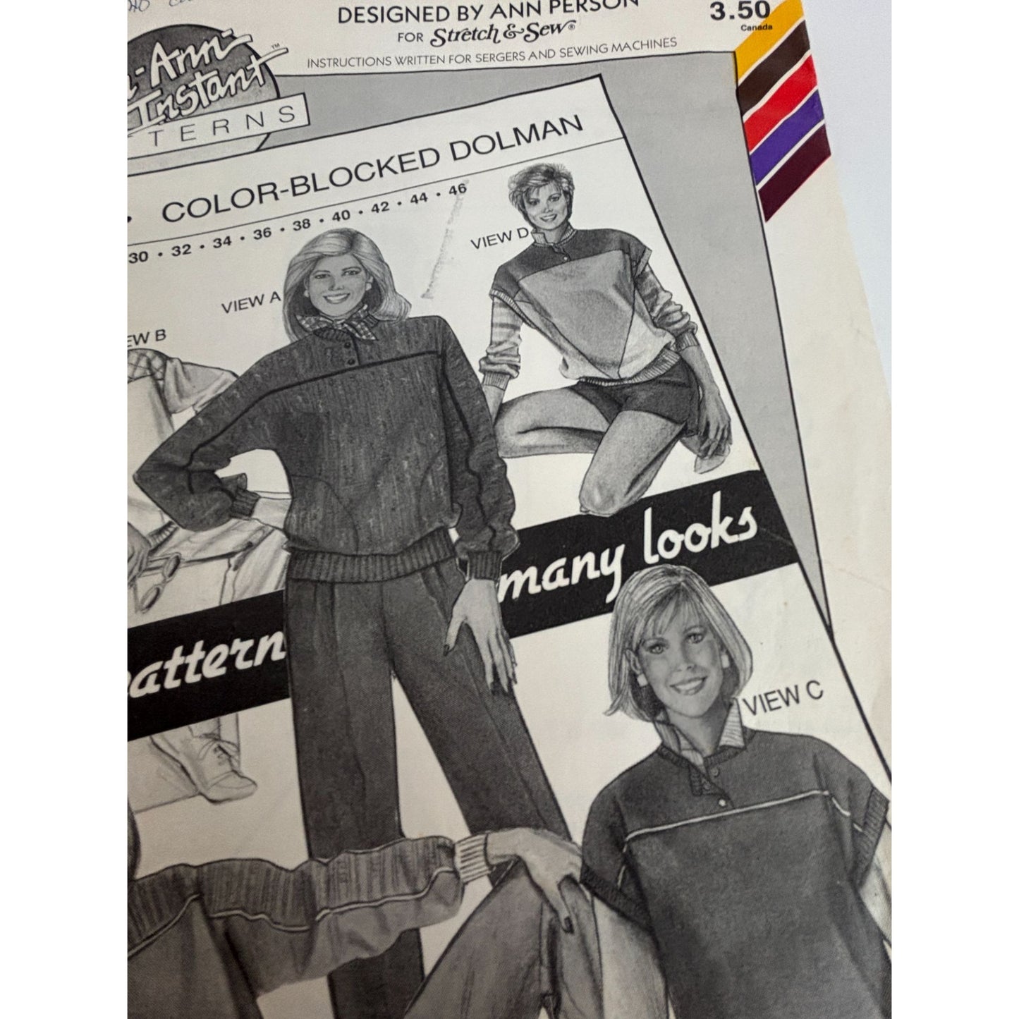 Stretch and Sew Sewing Pattern 5060 Color Blocked Dolman Top Shirt Athletic UC