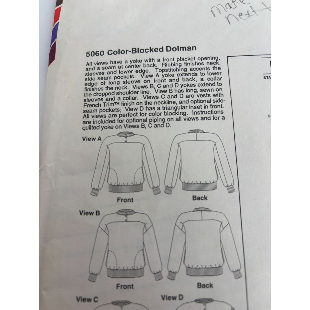Stretch and Sew Sewing Pattern 5060 Color Blocked Dolman Top Shirt Athletic UC
