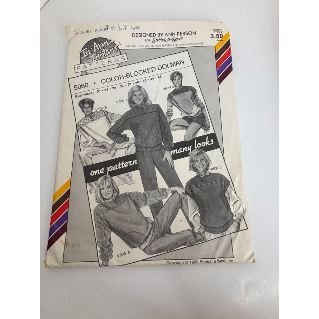 Stretch and Sew Sewing Pattern 5060 Color Blocked Dolman Top Shirt Athletic UC