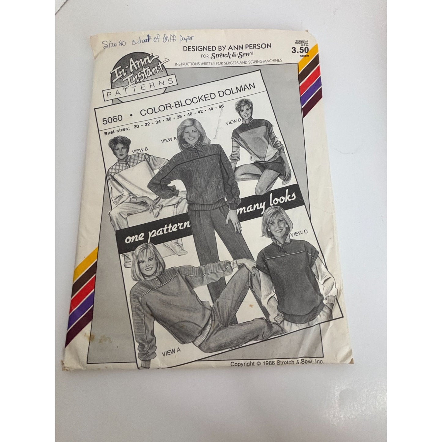 Stretch and Sew Sewing Pattern 5060 Color Blocked Dolman Top Shirt Athletic UC