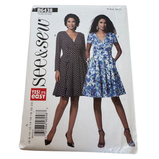 Butterick Sewing Pattern B6438 Summer Dress Easy See and Sew Sizes 6-22 Uncut