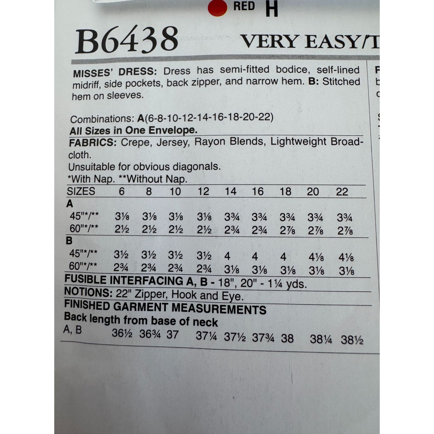 Butterick Sewing Pattern B6438 Summer Dress Easy See and Sew Sizes 6-22 Uncut